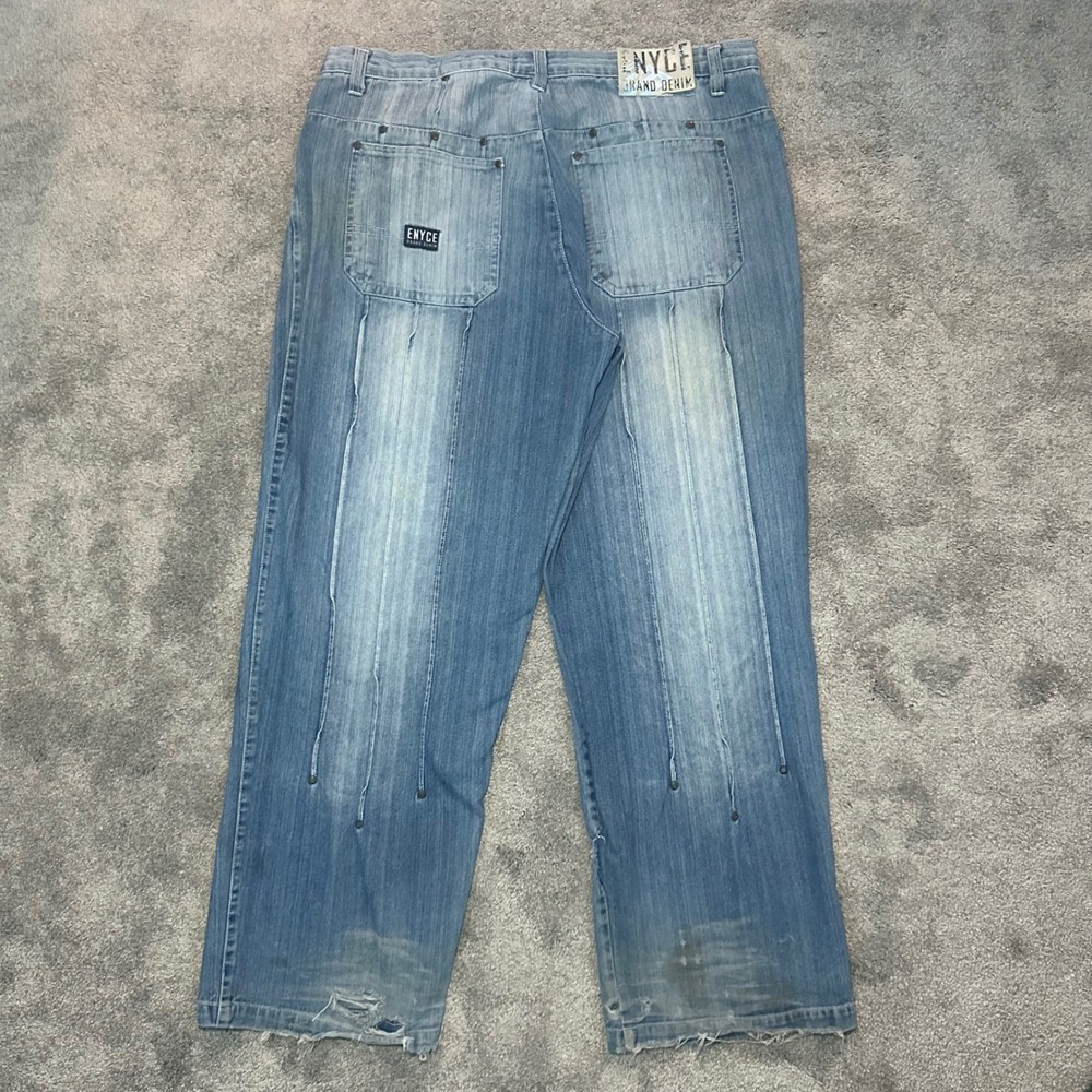 Enyce Baggy Jeans Mens 40 (Fit 40x32) Blue Y2K Hip Hop Studded Distressed Denim